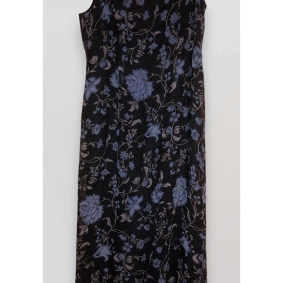 Ann Taylor LOFT Black and Blue Floral Dress Petite 4 Y2K - Picture 4 of 11